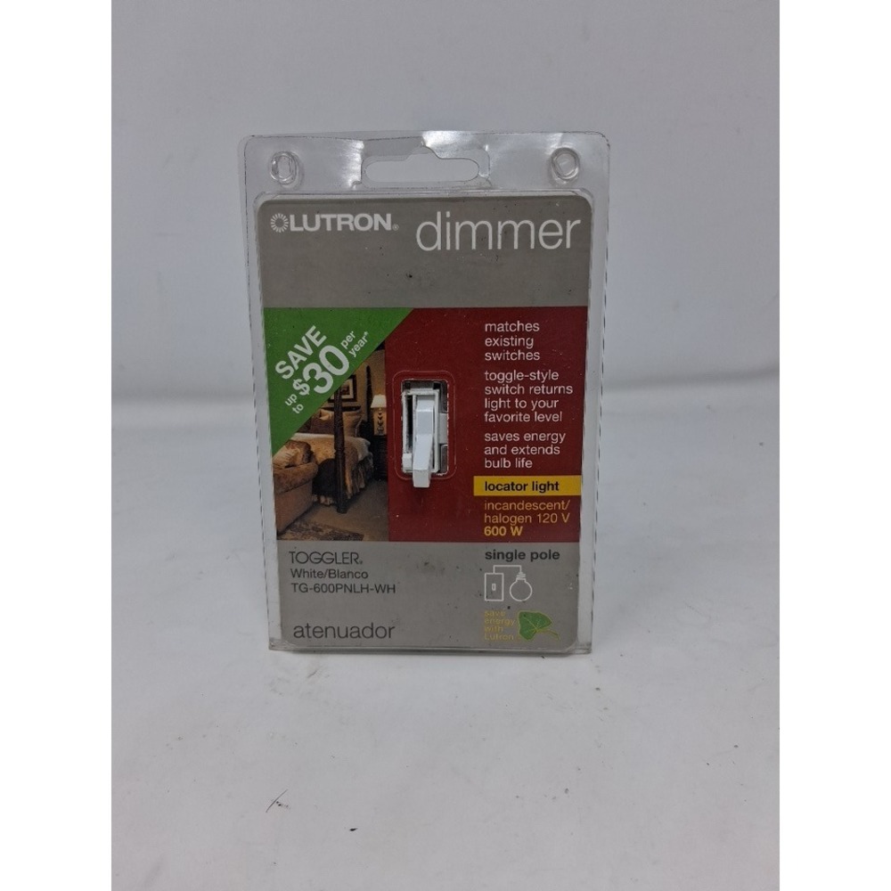 Lutron Toggler White Single Pole Dimmer Switch w/ Locator Light TG-600PNLH-WH. Z